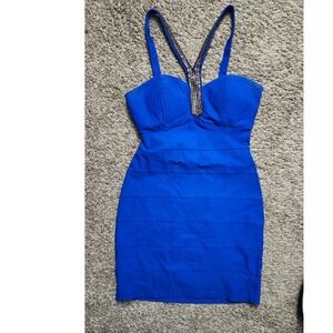 Royal Blue Beaded Strappy Bodycon‎ Club Dress Size 9